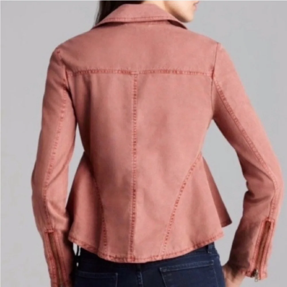 Free People Washed Pink Asymmetrical Moto Linen Utility Jacket Size Small